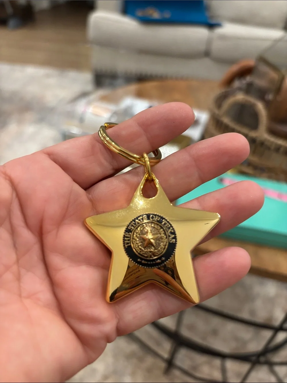 Brass colored Texas key ring